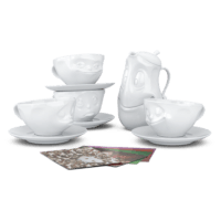 witzige Tassen und Kaffeekanne